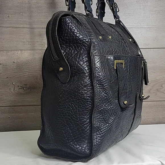 Gryson Black/Blue Pebble Leather Tote Bag